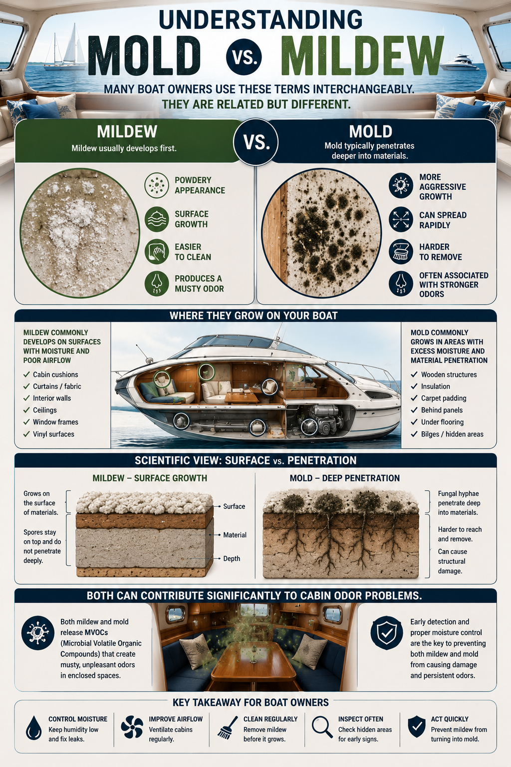 a graphic explaination of the difference between mold vs mildew